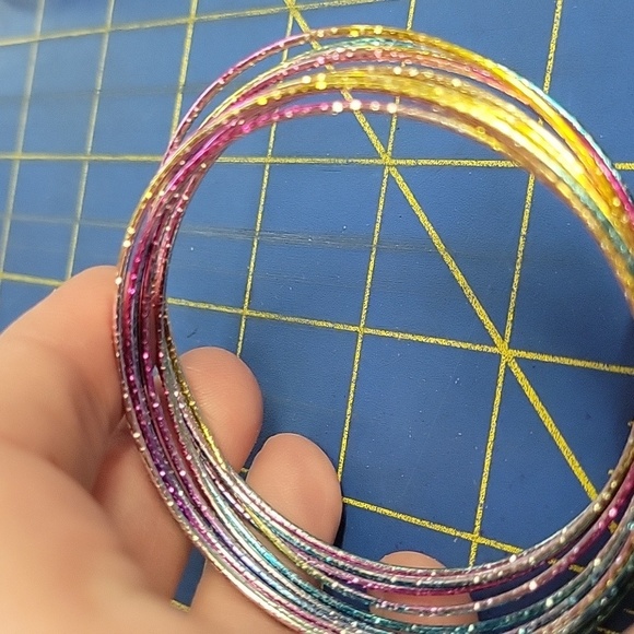 Colorful Metallic Stackable Bangles Set of 9 - Picture 3 of 5